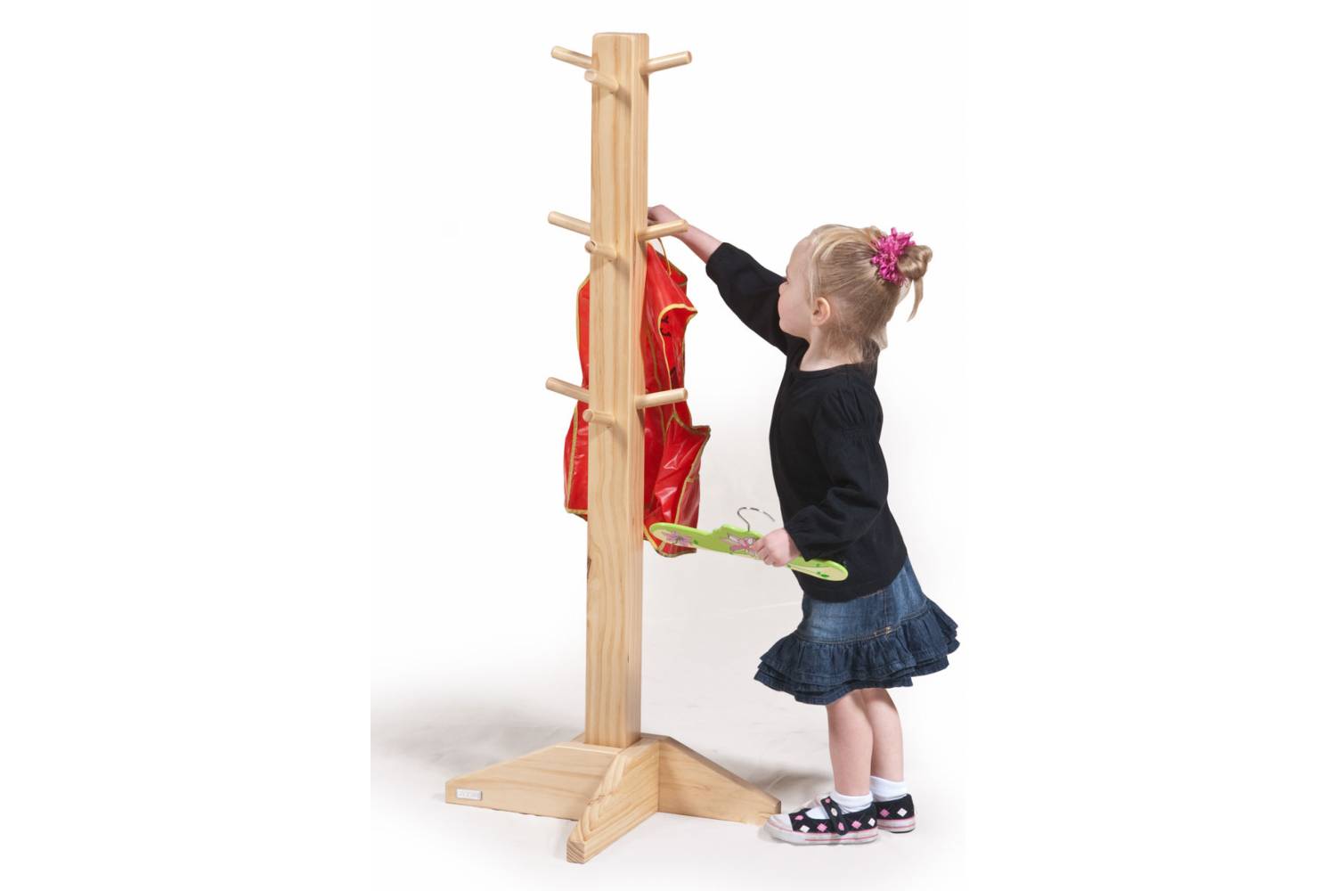Wooden apron and clothes stand for pre-schools