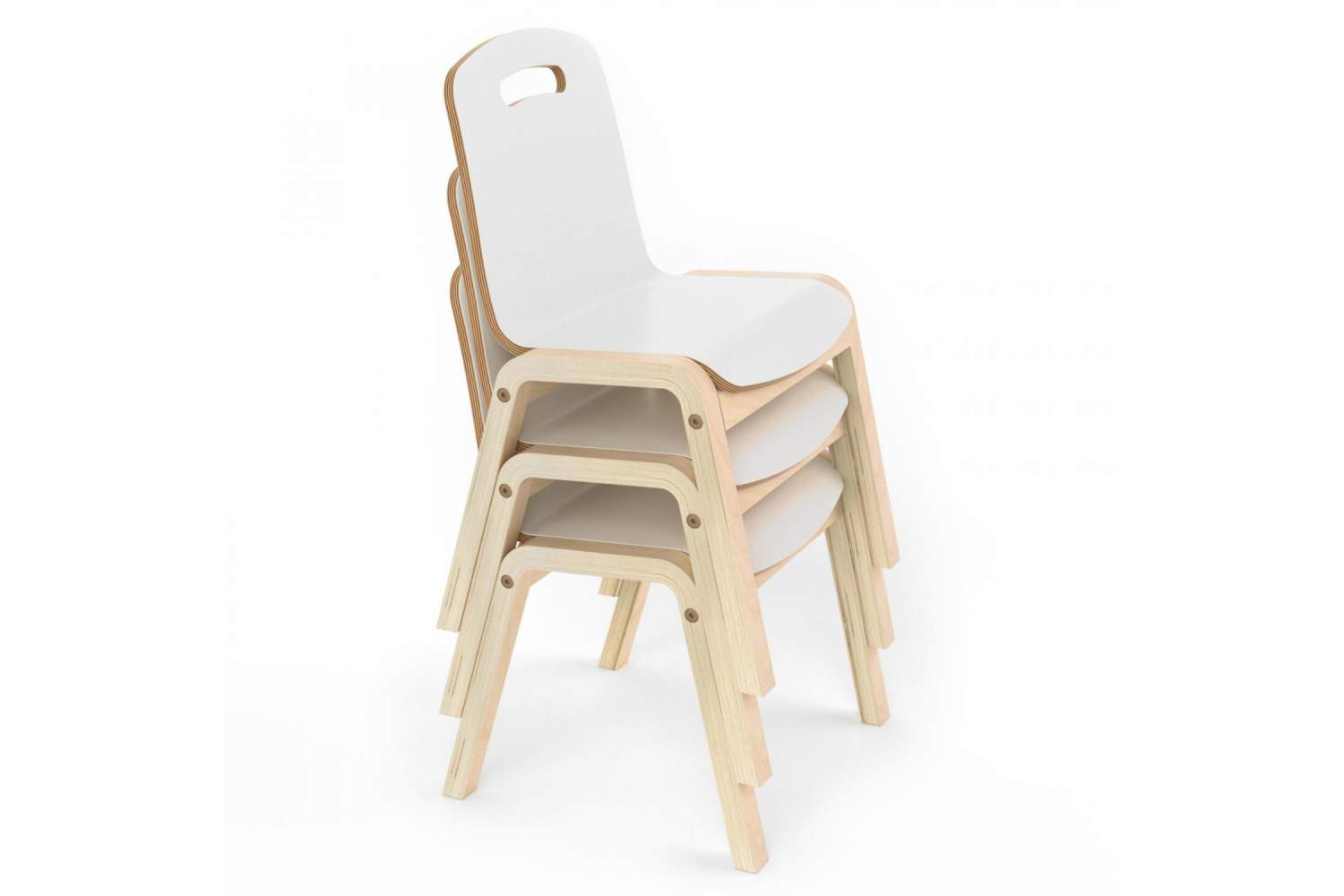 Starship Chair - Scandinavian Birch Ply with White HPL 3 Chairs Stacked