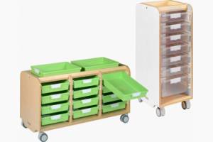 Glide and tilt tote tray runner system - available in three heights and four finishes